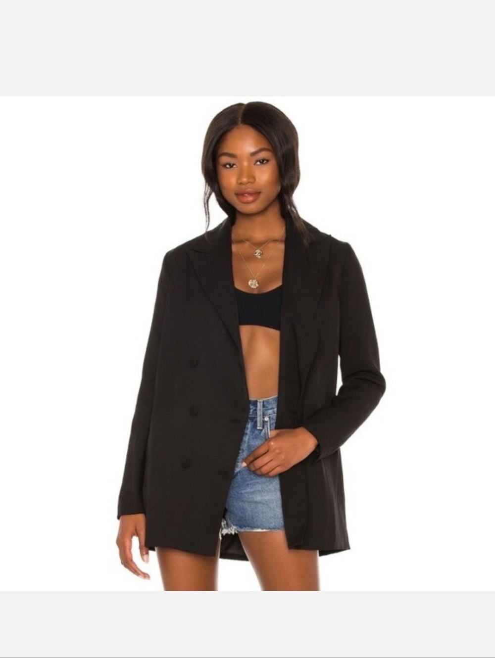 Revolve SNDYS Black Double-Breasted Blazer Jacket - Women's
